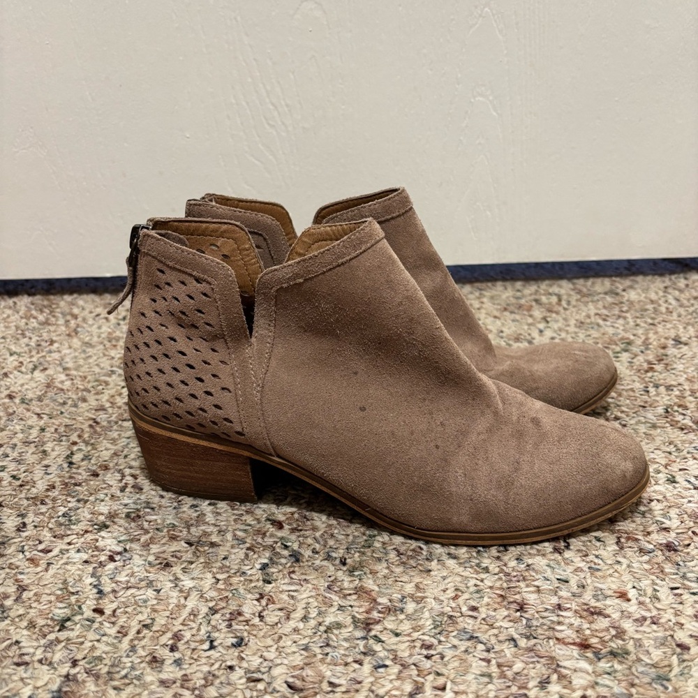 Susina Blakely Beige Taupe Perforated Suede Ankle Boots